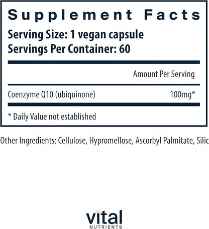 Vital Nutrients CoQ10 100mg | Vegan Supplement | CoEnzyme Q10 from Ubiquinone | Potent Antioxidant to Support Heart Health and Energy Levels* | Gluten, Dairy and Soy Free | Non-GMO | 60 Capsules