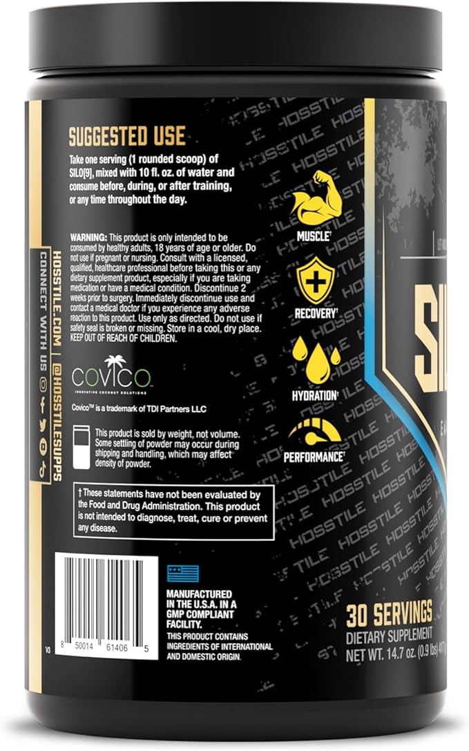 HOSSTILE SILO[9] Essential Amino Acids, EAA & BCAA Powder, Electrolyte Hydration Support, Enhance Muscle Recovery, Build Lean Muscle, Pre or Post Workout Drink, Blueberry Lemonade, 30 Servings