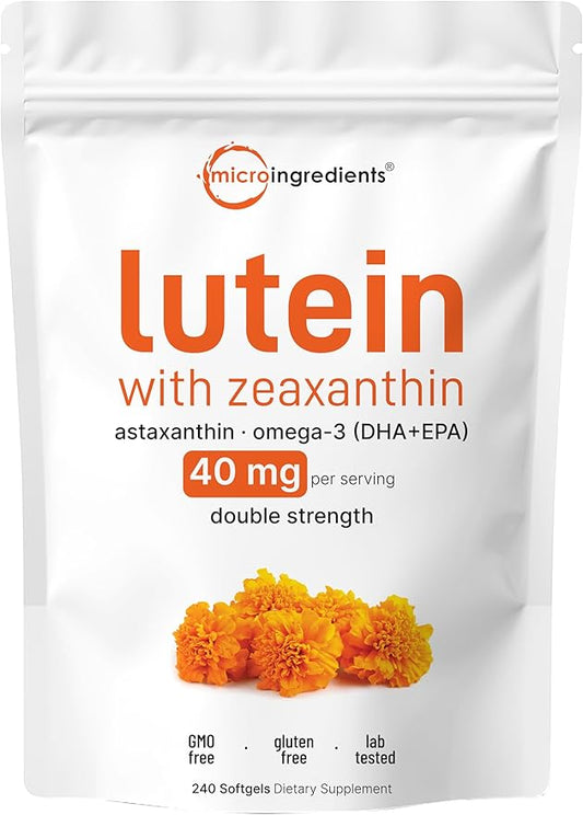 Micro Ingredients Lutein & Zeaxanthin 40mg Softgels, 240 Count, with Astaxanthin, Omega-3s, & Phospholipids | Eye + Vision Health Vitamins | Third Party Tested, Non-GMO, Gluten Free