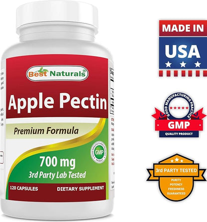 Best Naturals Apple Pectin 700 mg - Dietary Fiber - Intestinal Support - 120 Capsules (120 Count (Pack of 3))