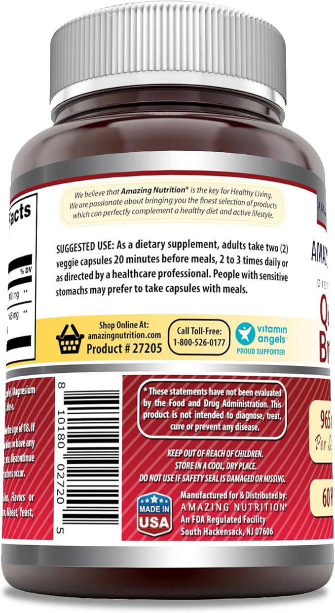 Amazing Nutrition Quercetin 800 Mg with Bromelain 165 Mg Veggie Capsules Supplement | Non-GMO | Gluten Free | Made in USA | Suitable for Vegetarians (60)