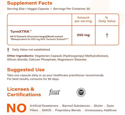 Ultra Turmeric – High Absorption – Supports Joints & Immunity – 100% Natural & Water Dispersible – 1575mg Curcumin Equivalent – 30 Capsules