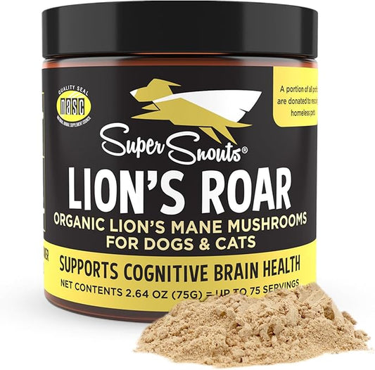 Super Snouts Lion's Roar Lion's Mane Mushroom Supplement for Dogs and Cats, 2.64oz - Made in USA Organic Lions Mane for Cognitive Function and Brain Health