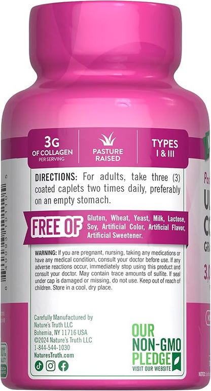 Nature's Truth Collagen Peptides | 90 Caplets | Type 1 and 3 with Vitamin C | Grass Fed, Non-GMO & Gluten Free Supplement