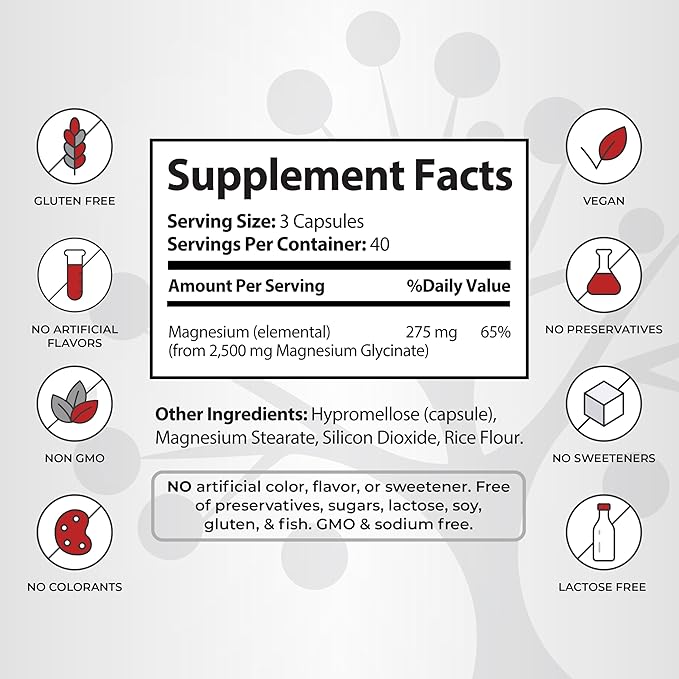 Magnesium Glycinate - High Absorption Magnesium Supplement for Sleep, Relaxation - Chelated - Gluten Free - 120 Vegan Capsules