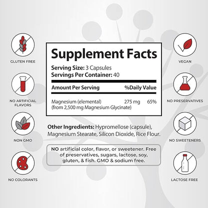 Magnesium Glycinate - High Absorption Magnesium Supplement for Sleep, Relaxation - Chelated - Gluten Free - 120 Vegan Capsules