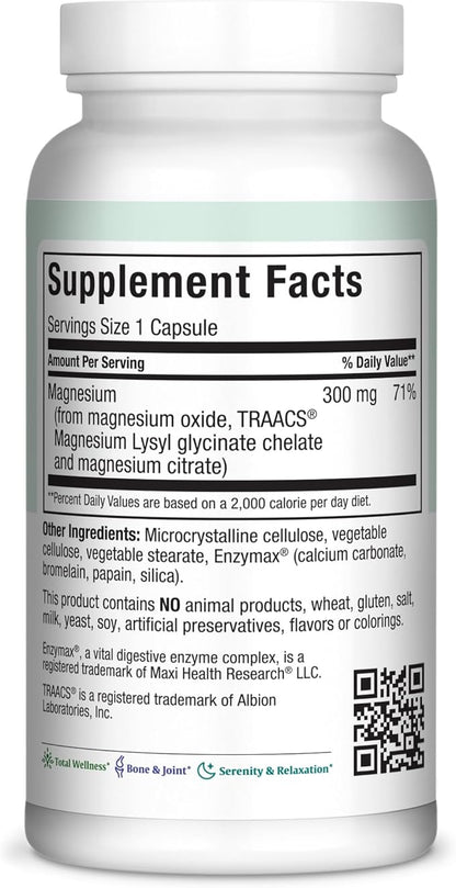 Magnesium Capsules - Energy Production - Muscle & Nerve Health - Bone Support - Magnesium Supplement from Magnesium Oxide, Magnesium Glycinate Chelate and Magnesium Citrate - 180 Count by Maxi Health