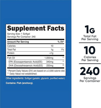 Nutricost Fish Oil 1000mg (560mg of Omega-3), 240 Softgels (3 Bottles)
