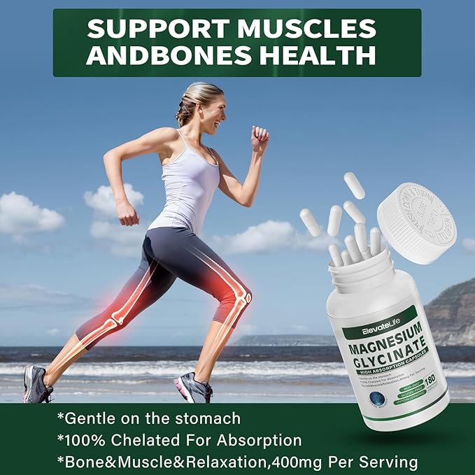 Magnesium Glycinate 400 MG per Serving 100% Chelated for High Absorption, Gentle On Stomach, Non-GMO, 180 Vegetarian Capsules