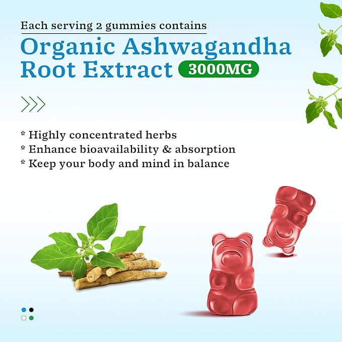 2 Pack Ashwagandha Gummies with Turmeric GABA Mood Energy and Immune Support, Mixed Berry Flavor 120 Cts
