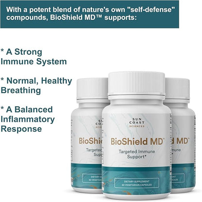 SUN COAST SCIENCES BioShield MD from Premium Immunity Support with Vitamin C, Vitamin D, Zinc, for Focus, Clarity, Joints Healthy and Muscle Recovery (60 Capsules)