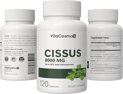 Cissus Quadrangularis Extract Capsules, 8000mg, 120 Count, Vegan - 60 Servings, Gluten Free, Non-GMO, and Vegetarian Friendly