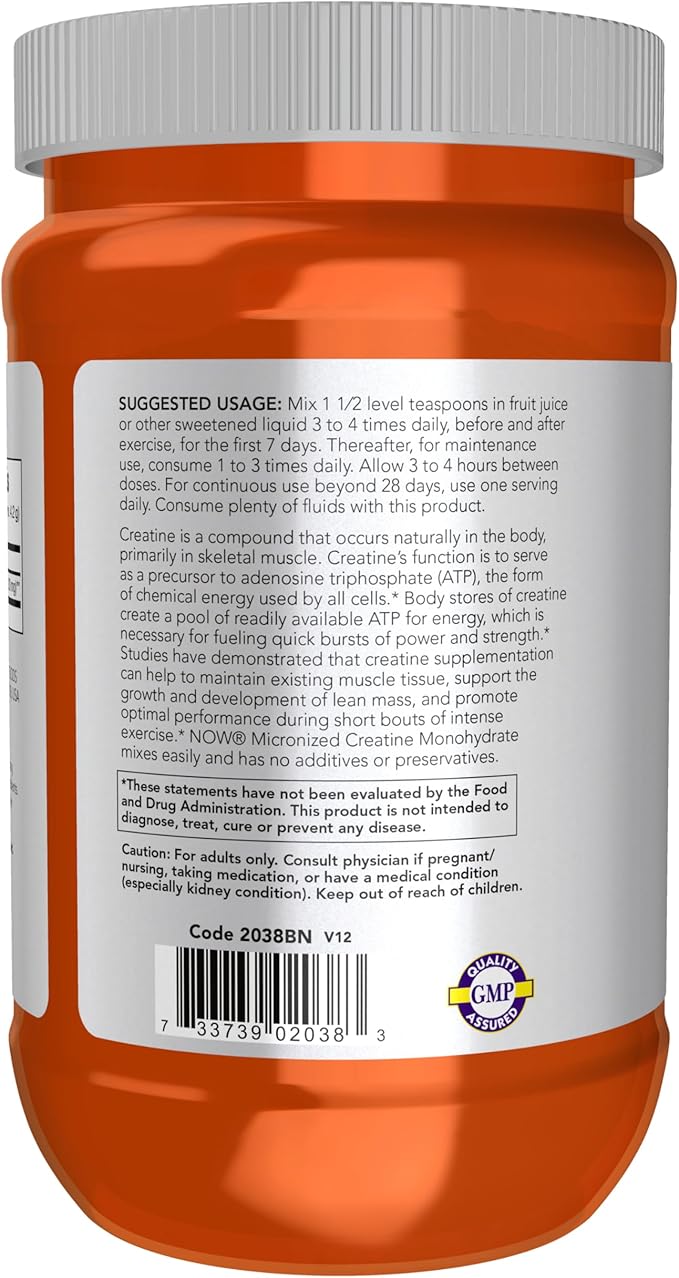 NOW Foods Sports Nutrition, Micronized Creatine Powder 500 g, Mass Building*/Energy Production*, 1.1-Pound