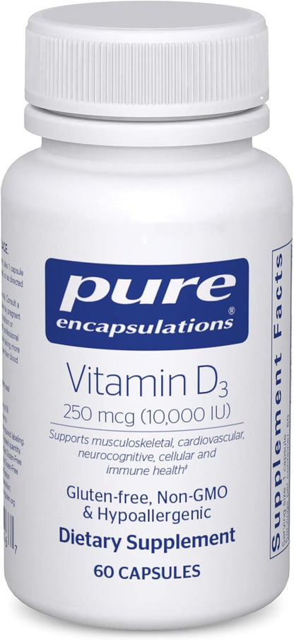 Pure Encapsulations Vitamin D3 250 mcg (10,000 IU) - Supplement to Support Bone, Joint, Breast, Heart, Colon & Immune Health - with Premium Vitamin D - 60 Capsules