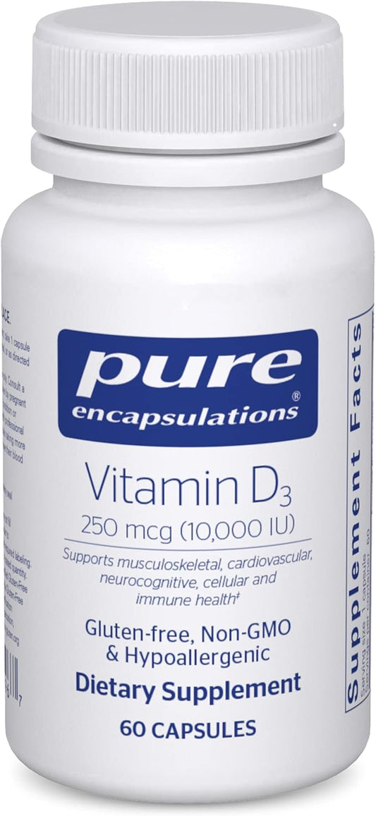 Pure Encapsulations Vitamin D3 250 mcg (10,000 IU) - Supplement to Support Bone, Joint, Breast, Heart, Colon & Immune Health - with Premium Vitamin D - 60 Capsules