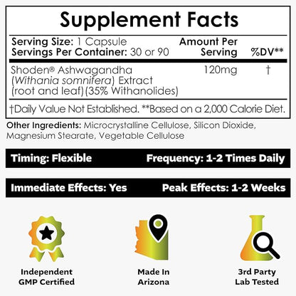 Nootropics Depot Shoden Ashwagandha Extract Capsules | 120mg | 90 Count | 35% Withanolides