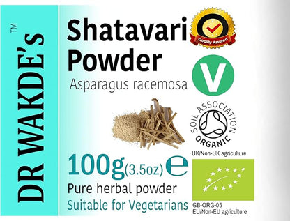 DR WAKDE'S Organic Shatavari Powder (Asparagus racemosa) - 100g (3.5oz) | Pure, Raw & Dried Powder | Ayurvedic Herb | Vegan | Nothing Added, Nothing Removed | Same Day Dispatch