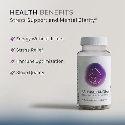 Ashwagandha for Mental Clarity and Well-Being, 60 Capsules (30-Day Supply), Adaptogenic Herbal Supplement with 1300 MG Ashwagandha