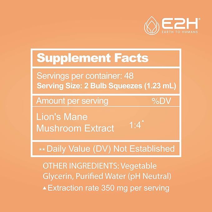 E2H Lion’s Mane Extract - Promotes Mental Clarity, Memory & Focus - Lion’s Mane Mushroom Supplement for Inmune Support - Non-GMO, Vegan - (3 Bottles)