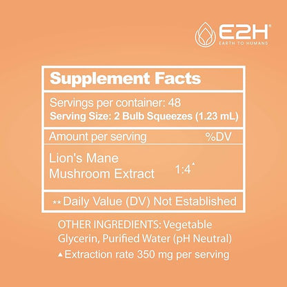 E2H Lion’s Mane Extract - Promotes Mental Clarity, Memory & Focus - Lion’s Mane Mushroom Supplement for Inmune Support - Non-GMO, Vegan - (3 Bottles)
