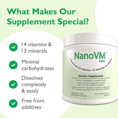 Adult, Allergen-Free Vitamin Supplements, Women and Mens Multivitamins with 13 Vitamins & 13 Minerals, Unflavored Multivitamin Powder, Low-Carb Adult Multivitamins, 275g - Solace Nutrition