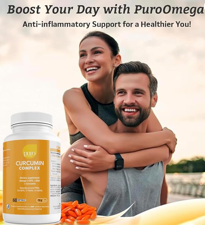 PuroOmega Curcumin Complex - Tripple Concentrated Omega 3 Oil Blended with Highly bioavailable Turmeric Supplement, 2 Months Supply. A VitalemedyMD Product
