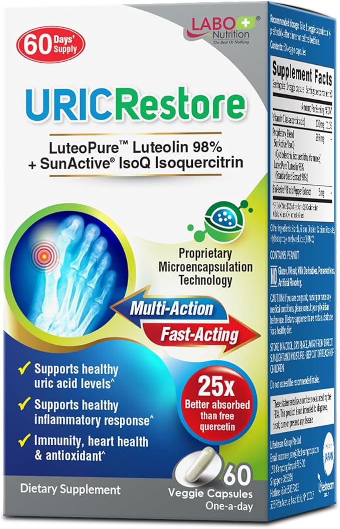LABO Nutrition URICRestore – Uric Acid Cleanse & Detox Supplement for Joint Support, Kidney Function, Antioxidant Protection & Discomfort Relief – Uric Acid Support, 60 Vegan Capsules