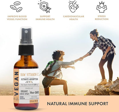 Vitamin C Extra Strength Spray: Daily Absorption Liquid Extract with Lemon, Orange, Strawberry, Rich in Ascorbic Acid, 2oz (60ml) 60 Day Supply