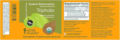Herb Pharm USDA Organic Triphala Capsules | Cleansing & Detoxification Support & Digestive Health Support With Amla, Haritaki & Bibhitaki, FAIRWILD® Certified | 60 Vegan Capsules, Up to 30 Day Supply*