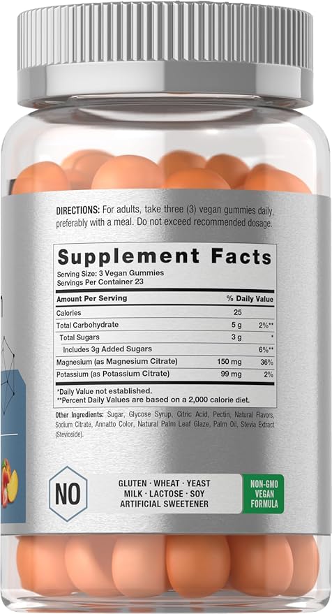 Horbäach Potassium Magnesium Supplement Gummies | Peach Strawberry Flavor | 70 Count | Vegan, Non-GMO, and Gluten Free Formula