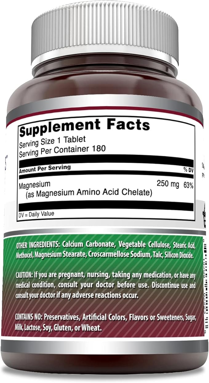 Amazing Formulas Chelated Magnesium Supplement | 250 Mg | 180 Tablets | Non-GMO | Gluten-Free | Made in USA