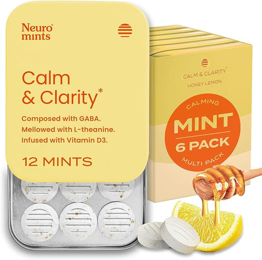 NeuroGum Calm & Clarity Mints (72 Pieces) - Sugar Free with L-theanine + GABA + Vitamin D3 - Nootropic Brain Supplements for Memory - Enhances Calm, Stress Relief for Men & Women - Honey Lemon