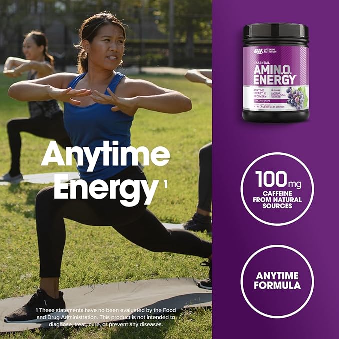 Optimum Nutrition Amino Energy - Pre Workout with Green Tea, BCAA, Amino Acids, Keto Friendly, Green Coffee Extract, Energy Powder - Concord Grape, 65 Servings (Packaging May Vary)
