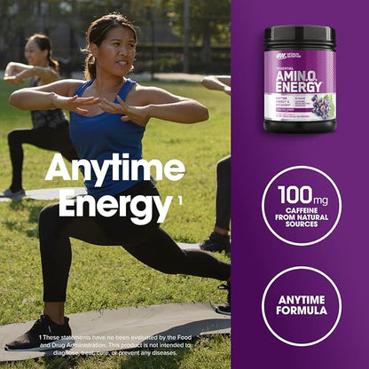Optimum Nutrition Amino Energy - Pre Workout with Green Tea, BCAA, Amino Acids, Keto Friendly, Green Coffee Extract, Energy Powder - Concord Grape, 65 Servings (Packaging May Vary)