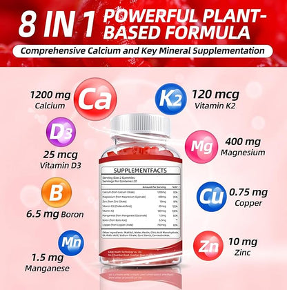 Calcium Citrate 1200mg Gummies with Vitamin D3: with Calcium Magnesium Zinc Vitamin D3 K2 for Bone Muscle Immune - Ultimate Absorption Calcium Supplement for Women & Men, Sugar-Free