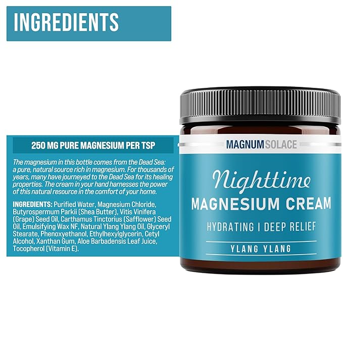 Magnesium Cream – Magnesium Chloride Cream – Topical Magnesium Cream for Nighttime Relief, Rest & Recovery – Safe for Kids (Ylang Ylang)