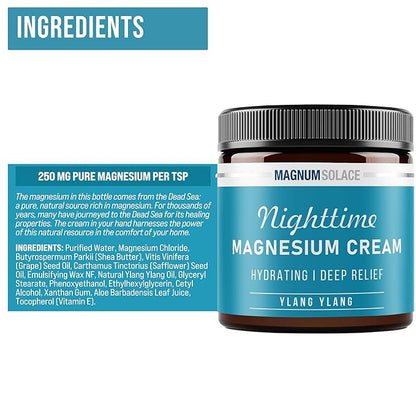 Magnesium Cream – Magnesium Chloride Cream – Topical Magnesium Cream for Nighttime Relief, Rest & Recovery – Safe for Kids (Ylang Ylang)