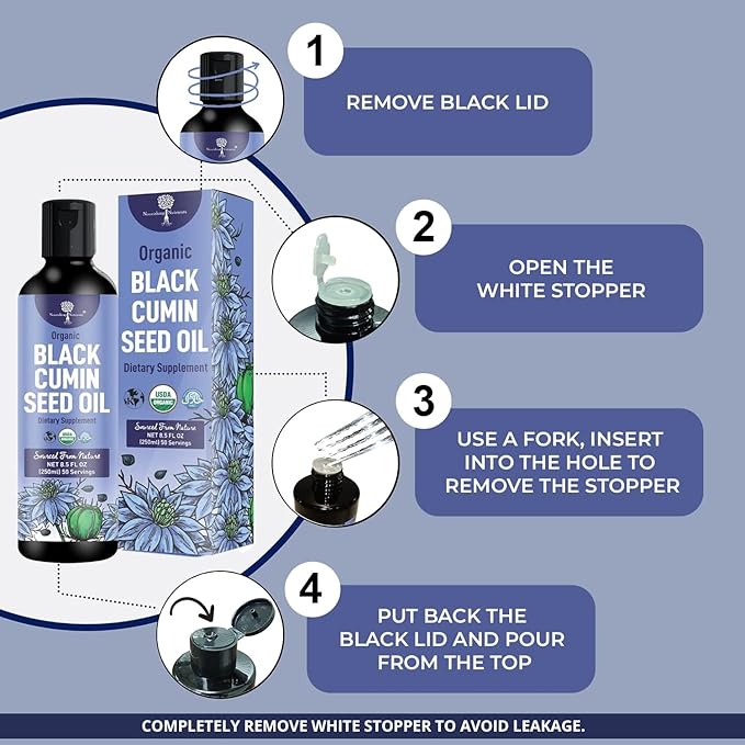 Organic Black Cumin Seed Oil-USDA-Cold Pressed –up to 6X Stronger Thymoquinone - Pure Nigella Sativa Cumin Seeds -Premium Supplement for Immune Support, Skin & Hair (8.5 oz)
