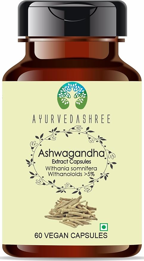 Ashwagandha Root Extract 500mg - 60 Vegetarian Capsules | Withania Somnifera Withanoloids | All Natural | 100% Vegan | Gluten-Free | GMP Certified