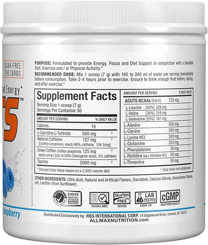 ALLMAX Nutrition AMINOCUTS (ACUTS), Amino-Charged Energy Drink with Taurine, L-Carnitine, Green Coffee Bean Extract, Blue Raspberry, 36 Servings