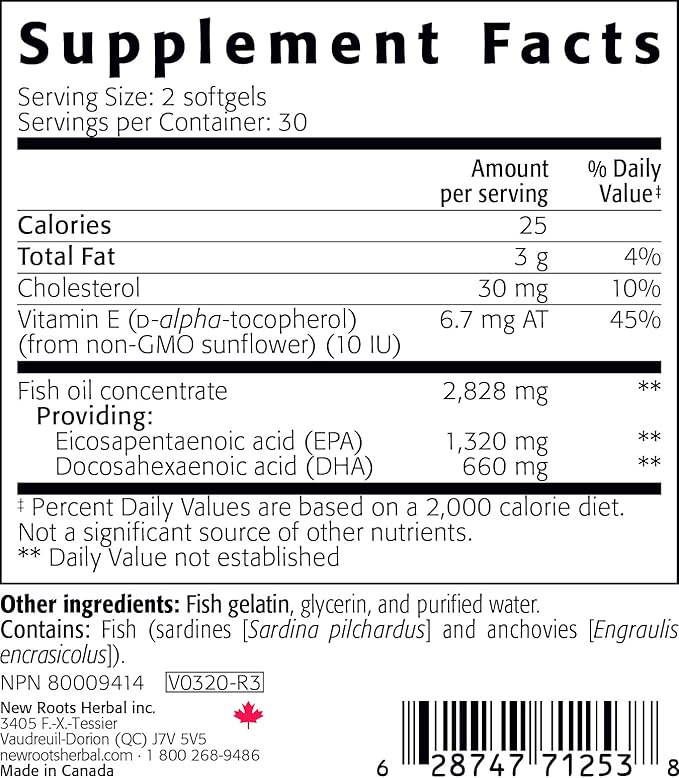 New Roots | Wild Omega 3 Fish Oil Supplement | Ultra Pure Pharmaceutical-Grade with Highest Concentration Vitamin E (60 Softgels), Best EPA DHA Ratio 2:1 for Optimal Heart and Brain Health