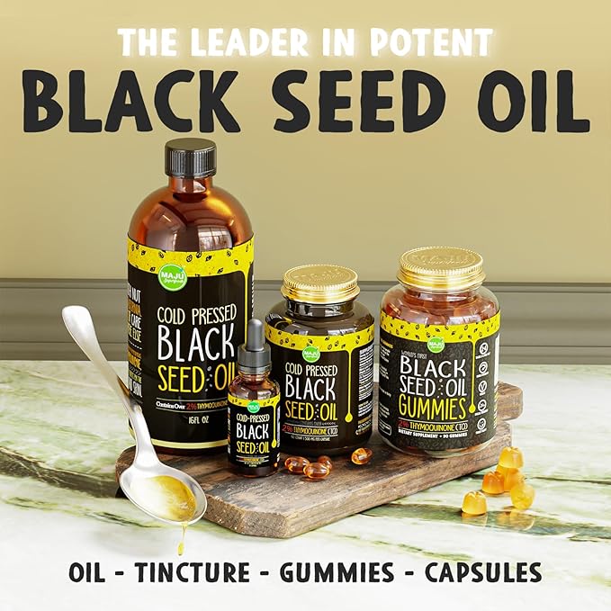 MAJU's Black Seed Oil 16oz: 3X Thymoquinone, Cold Pressed, 100% Turkish Black Cumin Nigella Sativa Seed Oil (Better Than Organic), Non-GMO, 100% Liquid Pure Blackseed Oil, Glass Bottle