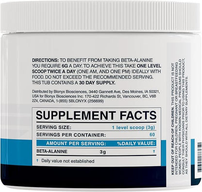Beta-Alanine Supplement - Enhances Muscular Endurance & Work Capacity, 6g Daily Dose, 30-Day Supply