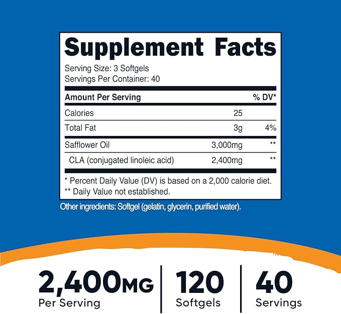 Nutricost CLA (Conjugated Linoleic Acid) 2,400mg, 120 Softgels - Gluten Free, Non-GMO, 800mg Per Softgel
