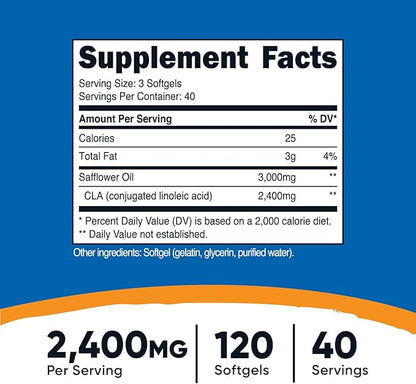 Nutricost CLA (Conjugated Linoleic Acid) 2,400mg, 120 Softgels - Gluten Free, Non-GMO, 800mg Per Softgel
