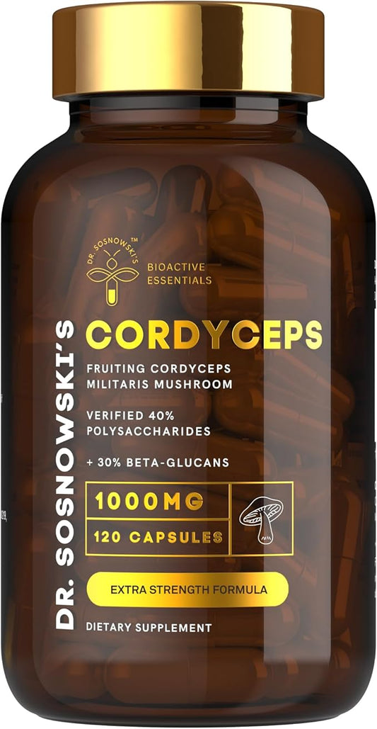 Dr Sosnowski's BioActive Cordyceps Mushroom Capsules | 1000mg High Strength Cordyceps Extract for Daily Support (120 Capsules)