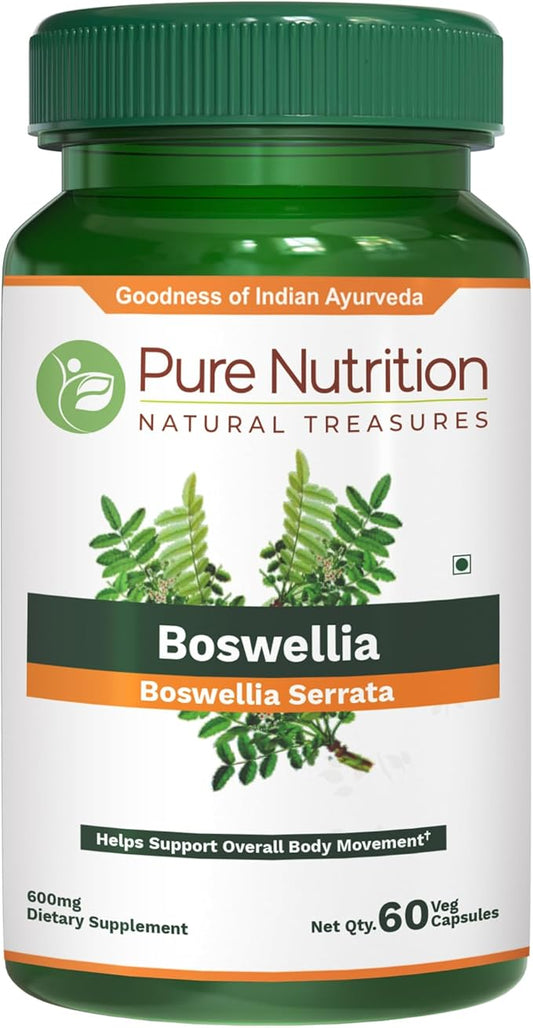 Pure Nutrition Boswellia Serrata Extract 600mg with 65% Boswellic Acids. (Equivalent to 9000mg Boswellia Powder) Non GMO | 60 Veg Caps.