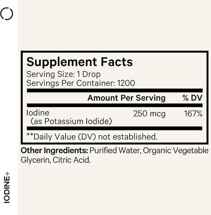 Codeage USDA Certified Organic Iodine Drops - 250 Mcg Per Serving - 1+ Year Supply - Liquid Iodide Supplement - Pure, Clear Iodine - Vegan Potassium Iodine Liquid Drop - 2 fl oz
