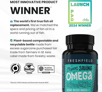 Ocean Saving Omega 3, Fish Oil Replacement, 6-Month Supply, Sustainably Sourced, Highest Levels of DHA per Capsule (440 mg), Algae Oil, w/DPA (180 Count (Pack of 1))