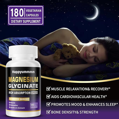 Magnesium Glycinate 400 MG per Serving 100% Chelated for High Absorption, Gentle On Stomach, Non-GMO, 180 Vegetarian Capsules